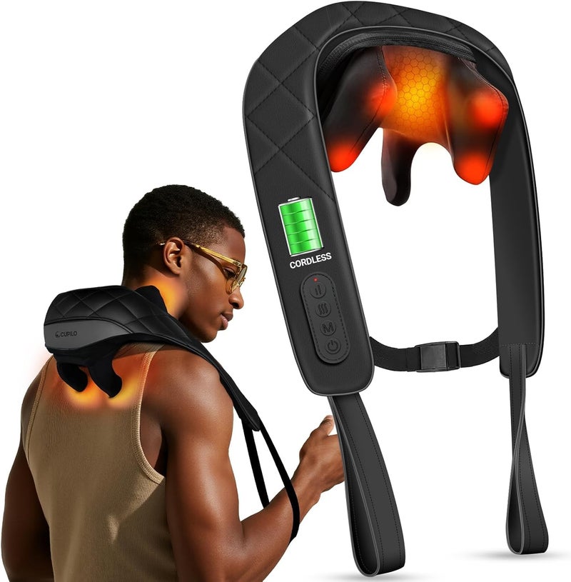 CuPiLo Cordless Neck Massager, Upgarded Deep Tissue Kneading Shoulder Massager with Heat, Electric Shiatsu Massager Pillow for Neck and Shoulder - Image 1